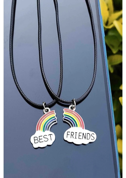 Trend Collection 2 Adet Arkadaşlık Bff Best Friends Kolyesi, Gökkuşağı Kolye