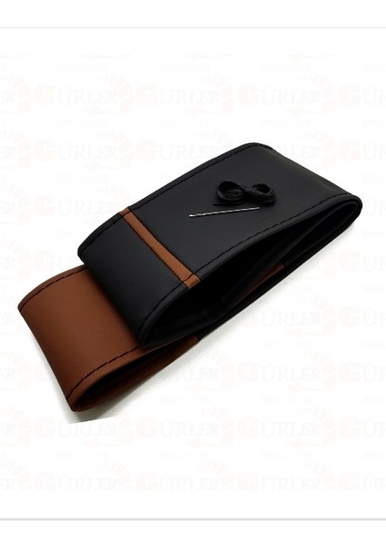 Universal Deri Dikmeli Direksiyon Kılıfı Iki Renkli Yüzüklü Kahverengi Siyah A+Plus ( 38×10.5cm )