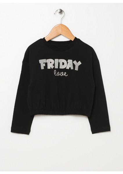 Baskili Siyah Kiz Çocuk T-Shirt Friday Girl