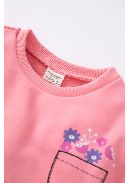 Kız Bebek Bisiklet Yaka Dinozor Baskılı Sweatshirt Z0776A222WN