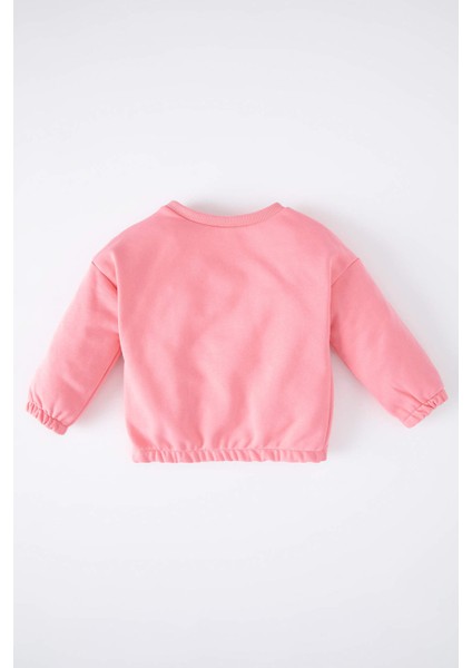 Kız Bebek Bisiklet Yaka Dinozor Baskılı Sweatshirt Z0776A222WN