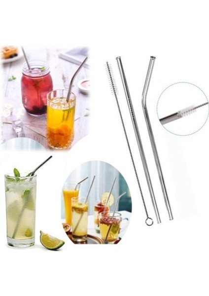 Metal Pipet - Paslanmaz Çevre Dostu Metal 2li Pipet Fırça Seti