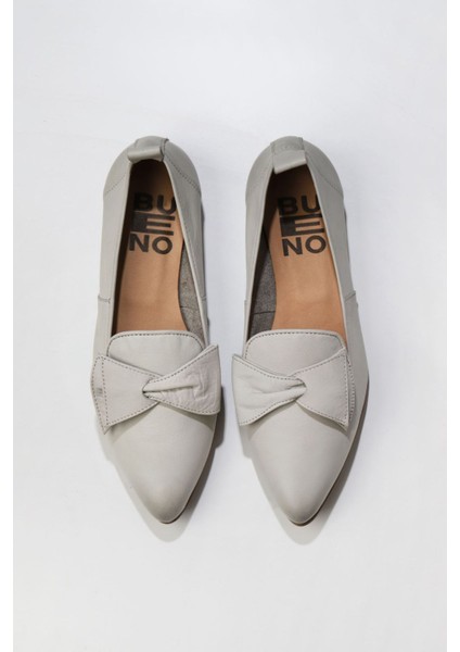 Gri Deri Kadın Topuklu Babet