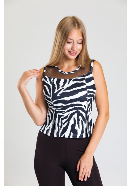Kolsuz Scuba Krep Bluz | BLZ34333 Zebra Desenli fiyatları