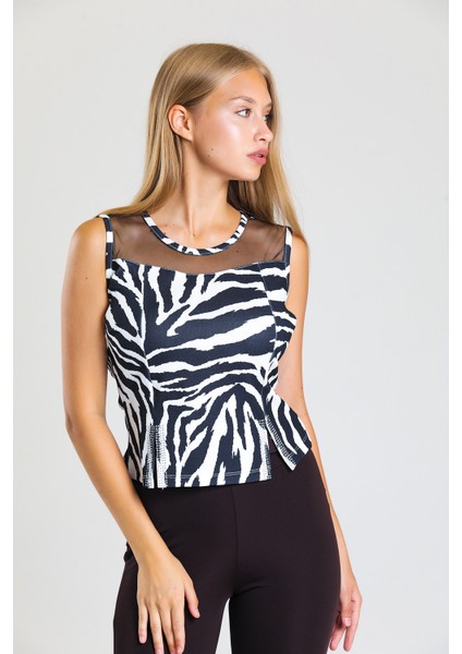 Kolsuz Scuba Krep Bluz | BLZ34333 Zebra Desenli modelleri