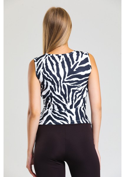 Kolsuz Scuba Krep Bluz | BLZ34333 Zebra Desenli indirimleri