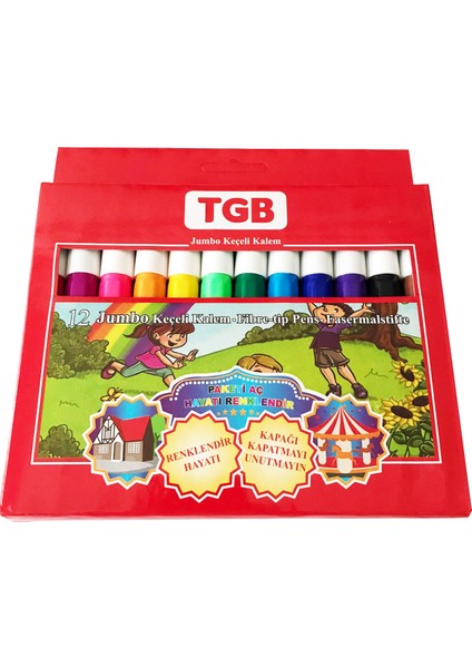 Jumbo Keçeli Kalem Seti 12'li Renkli Boyama Kalemleri Okul Öncesi Çocuklar İçin
