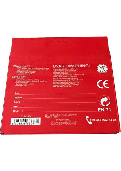 Jumbo Keçeli Kalem Seti 12'li Renkli Boyama Kalemleri Okul Öncesi Çocuklar İçin fiyatları