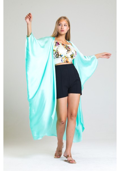 Şifon Plaj Kimono | ELB33597 Mint Saten