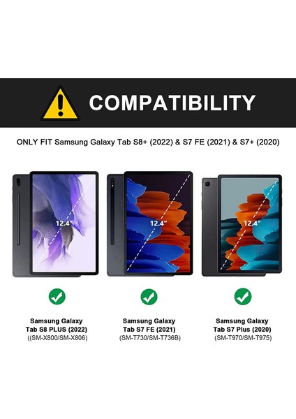Samsung Galaxy Tab S7 Fe / S7 Plus / S8 Plus 12.4" Kılıf Kalem Bölmeli Smart Case X800 T730 T970