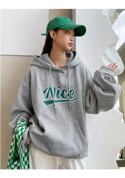 Kadın Oversize Nice Baskılı Sweatshirt