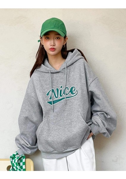 Kadın Oversize Nice Baskılı Sweatshirt