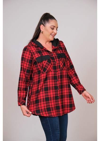 Büyük Beden Kapuşonlu Kadın Gömlek