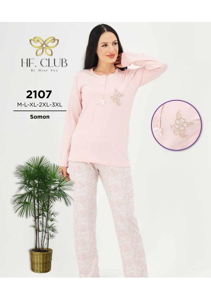 Hf Club 2107 Kadın Önden Düğmeli Uzun Kollu Pijama Takımı