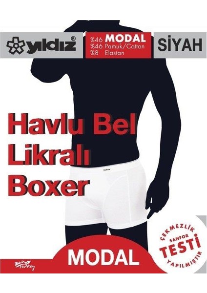 406 Siyah Havlu Bel Modal Likralı Boxer