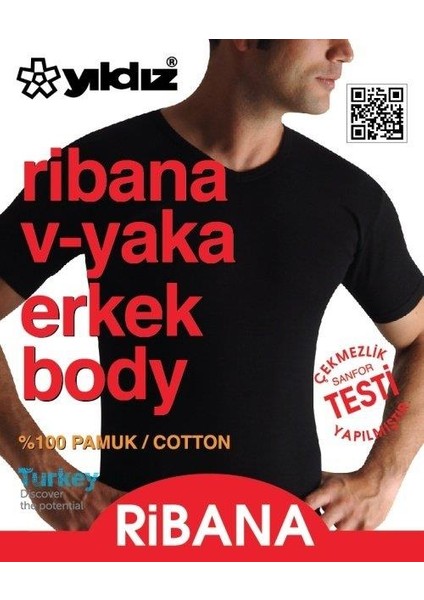 61 Erkek Siyah Ribana V Yaka Erkek Body