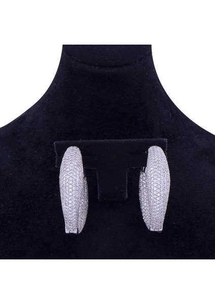 Halka Model Sıralı Taşlı Gümüş Küpe