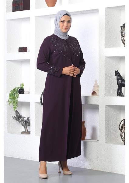 Tesettür Abiye Elbise Mürdüm modelleri