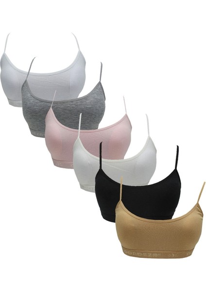 Genç Kız Pedli Düz Ip Askı Alıştırma Yarım Atlet Büstiyer 6'lı