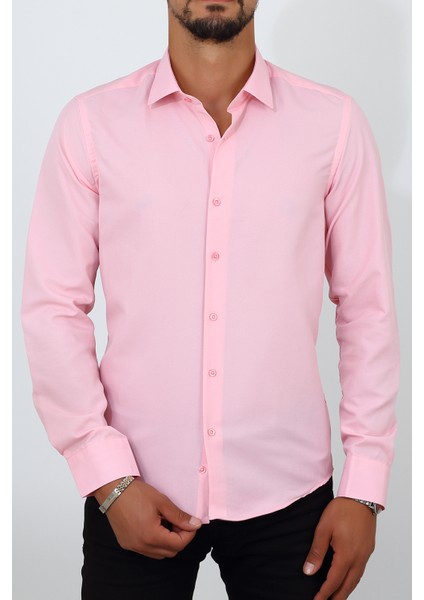 Slim Fit Pembe Renk Erkek Gömlek