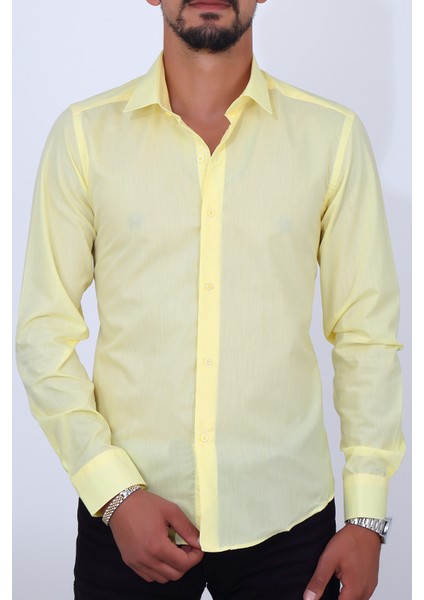 Slim Fit Sarı Renk Erkek Gömlek
