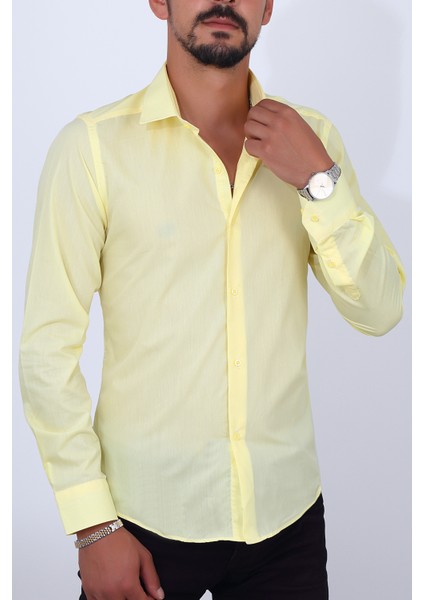 Slim Fit Sarı Renk Erkek Gömlek