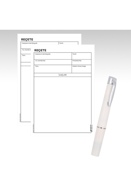 LED Işıklı Doktor Muayene Kalemi - Penlight + 2 Adet Egesta Reçete Kağıdı
