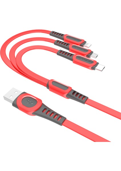 Apple iPhone 11 Şarj Kablosu 3 In 1 Hızlı Şarj ( Lightning - Micro USB - Type C ) KNF-DC183