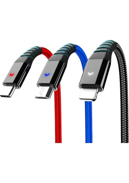 Xiaomi Mi A2 Şarj Kablosu 3 In 1 ( Lightning - Micro USB - Type C ) KNF-DC08
