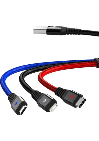Xiaomi Mi A2 Şarj Kablosu 3 In 1 ( Lightning - Micro USB - Type C ) KNF-DC08