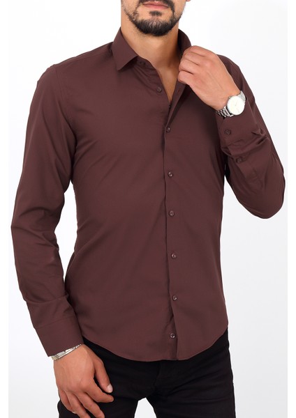 Slim Fit Bordo Renk Erkek Gömlek fiyatları