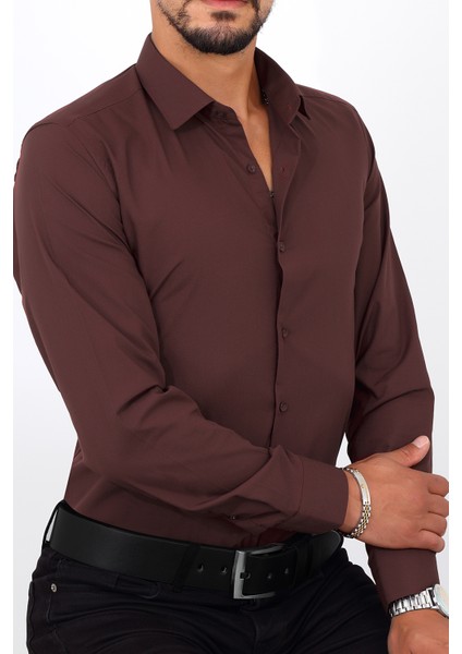 Slim Fit Bordo Renk Erkek Gömlek modelleri
