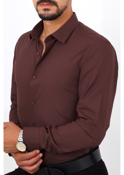 Slim Fit Bordo Renk Erkek Gömlek indirimleri