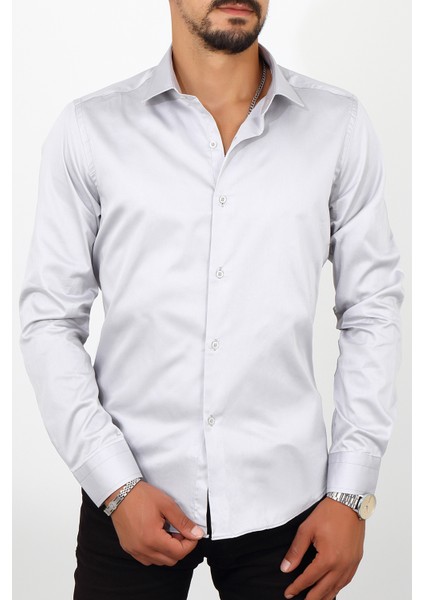 Slim Fit Gri Renk Erkek Gömlek