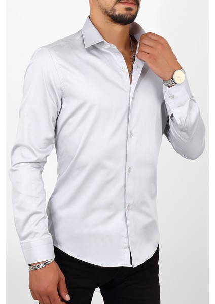 Slim Fit Gri Renk Erkek Gömlek fiyatları