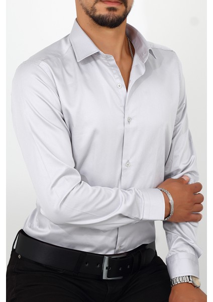Slim Fit Gri Renk Erkek Gömlek modelleri