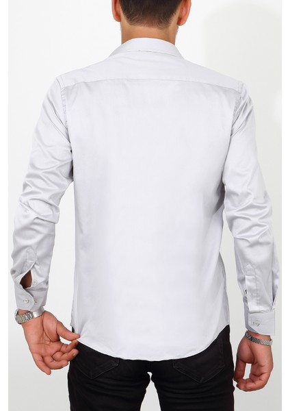 Slim Fit Gri Renk Erkek Gömlek fırsatları