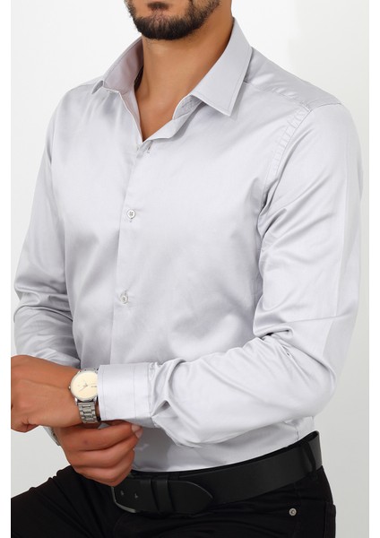 Slim Fit Gri Renk Erkek Gömlek indirimleri