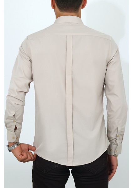 Slim Fit Krem Renk Erkek Gömlek fırsatları