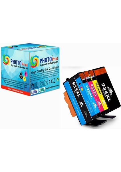 Photo Print® Officejet 6830 934XL/935XL 4 Renk Muadil Kartuş Seti