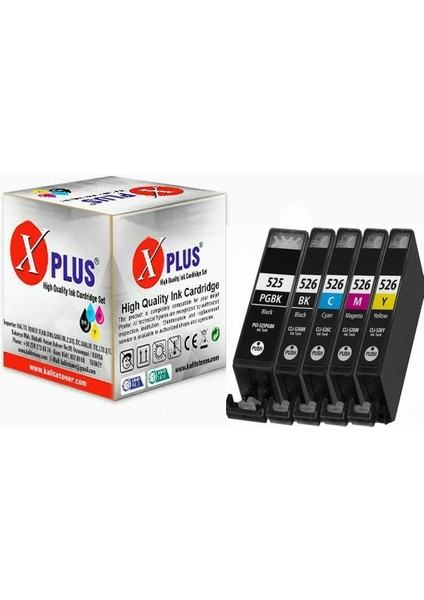 Xplus® Canon Pixma MG5250 Kartuş Set 5 Renk Takım Muadil Yüksek Kapasite 525XL-526XL 500 Sayfa