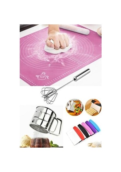 Hamur Pasta Börek Seti; Hamur Matı, Otomatik Çırpıcı, Hamur Spatulası, Un Şeker Elek