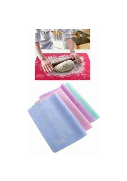 Mavi Silikon Ölçekli Büyük Boy Hamur Açma Matı 50X40