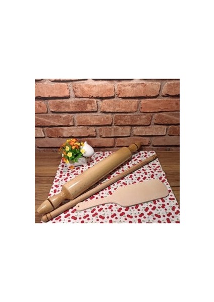 Ahşap Lüx Merdane + Geniş Çevirici + Kısa Oklava (3lü Set)