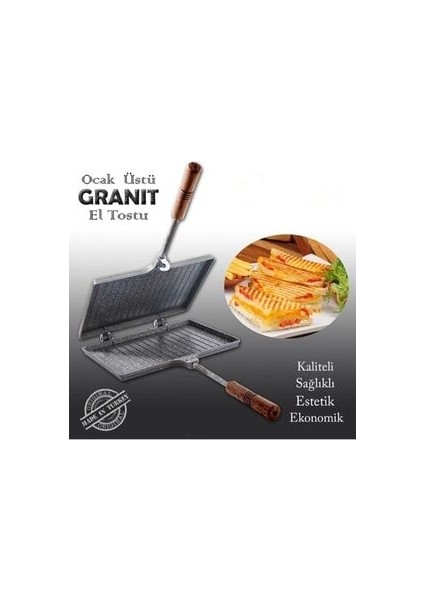 Iç Dış Granit Döküm El Tost Makinası, Granit Ultra Lüks Ocak Üstü Tost Grill