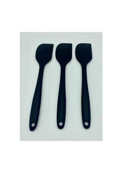Büyük Boy Yanmaz Silikon Yassı Spatula Seti 3 Parça Siyah