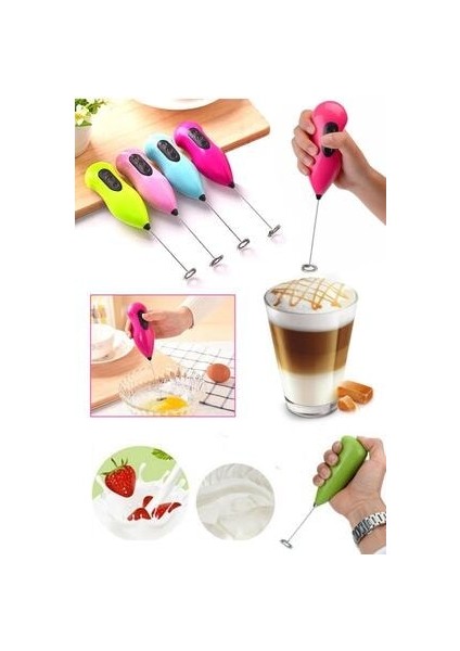 Renkli Pilli Mini Mikser Kahve Cappucino Karıştırıcı Süt Köpürtücü
