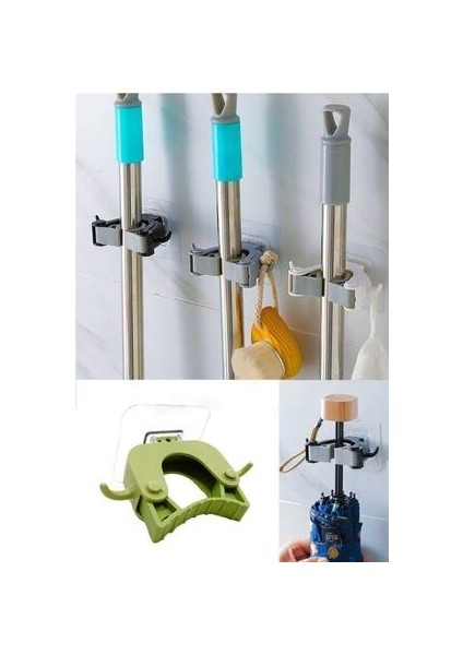 2 Adet Süpürge ve Paspas Tutucu Duvar Askısı Mop Tutucu Askı