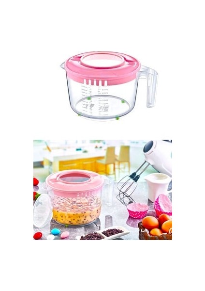 Kapaklı Mikser Kabı 2500 ml Kaymaz Ayaklı Sıçratmayan Pratik Mutfak Gereçleri