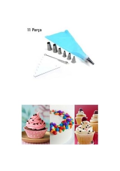 11 Parça Krema Torbası Duy Seti Temizleme Fırçası ve Sıyırma Aparatı